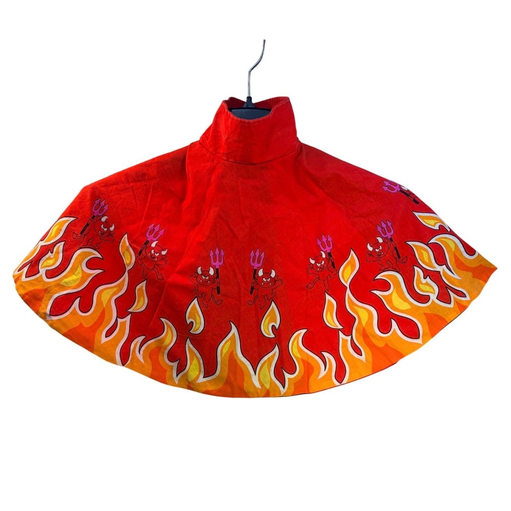 Vintage Devil Costume Cape Kid Red Flame Print Pitchfork Retro Graphic Halloween